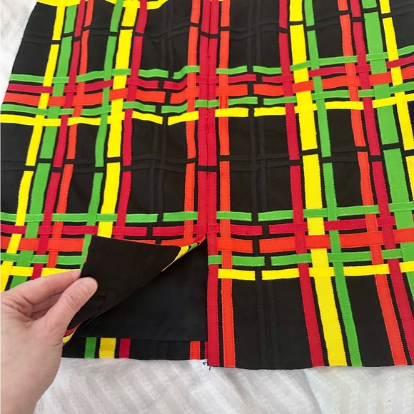 Vintage CARLISLE Colorful Multicolor Linen Ribbon Plaid Women's Pencil Skirt 12 - Picture 8 of 14